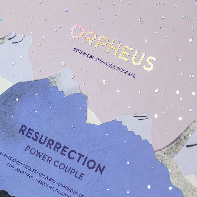 Close up on the box The Resurrection All-In-One Serum is an innovative stem cell collagen-building treatment that plumps skin from within and improves skin’s elasticity, density, tone, and texture in a single step. The Bio-luminous Dewy Essence is an active serum-in-a-mist delivering a re-energizing burst of multi-depth hydration, a nutritive vitamin boost, and bio-shield protection against pollution and blue light. Designed to work double duty as an illuminating primer and makeup setting spray.